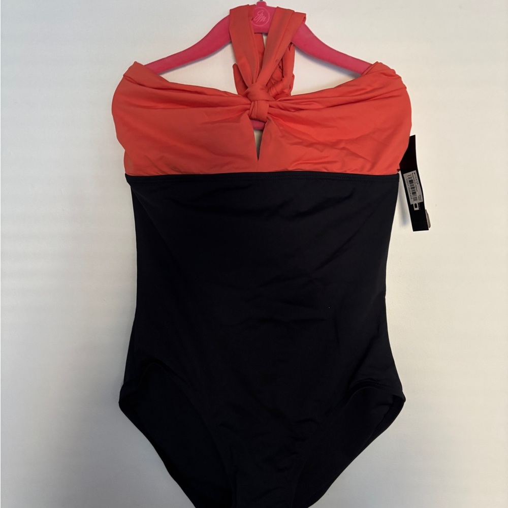 DKNY Coral and Black One Piece Swimsuit NEW Size 6
